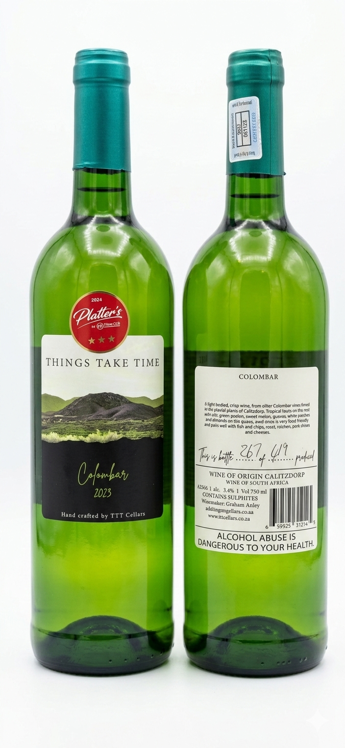 Colombar 2023. 750 ml. 13% abv.
Light bodied, fruit forward, easy drinking, dry white wine.